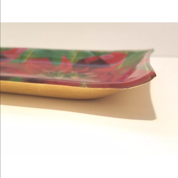 ANNIE MODICA Poinsietta Christmas Glass Platter Serving Snack Tray - Picture 5 of 5